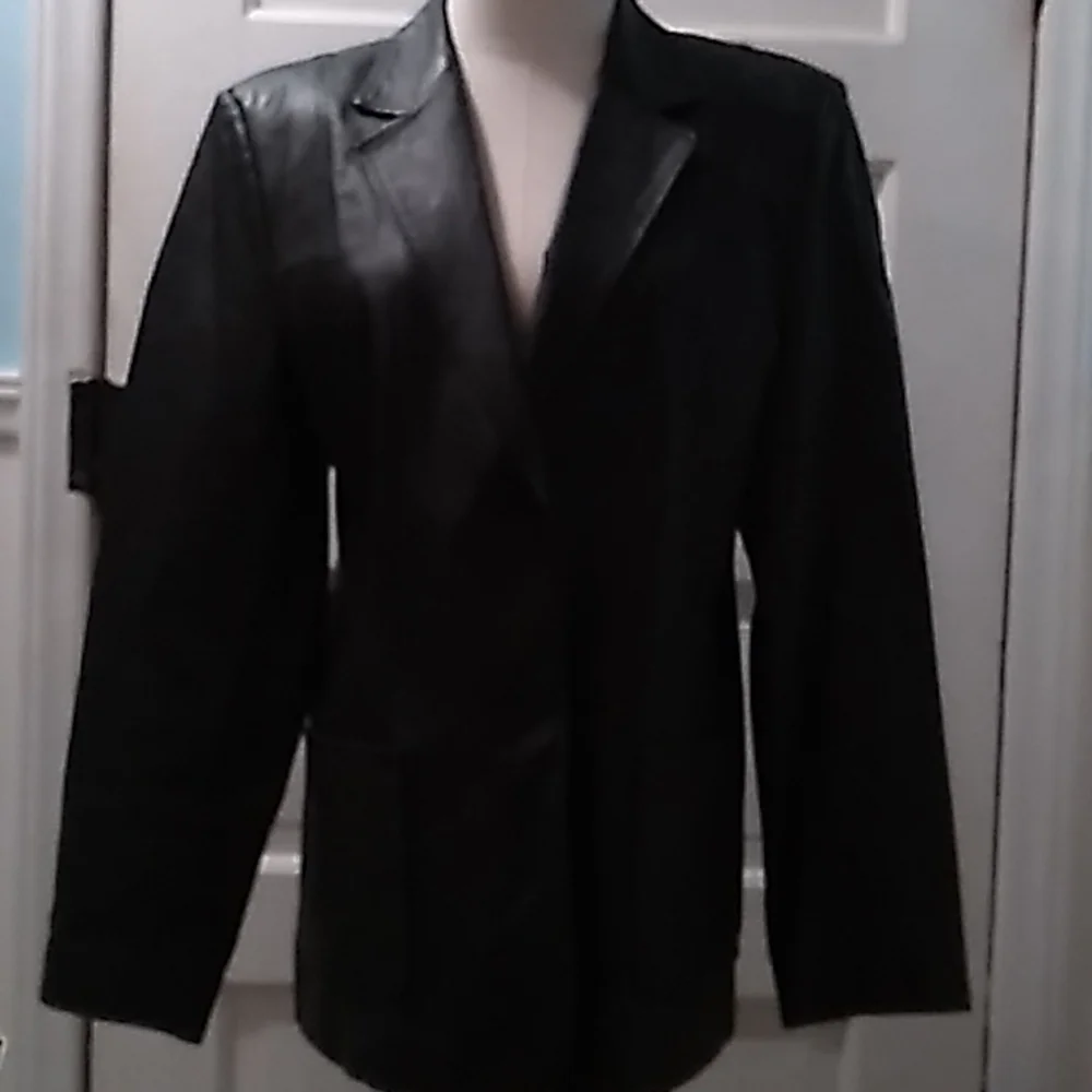 John PA Richard 12 Leather blazer jacket black office professional biker moto